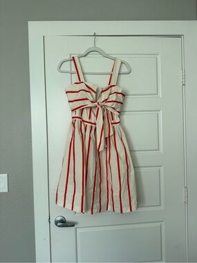 glam Cream and Red Striped Tie-Front Mini Dress